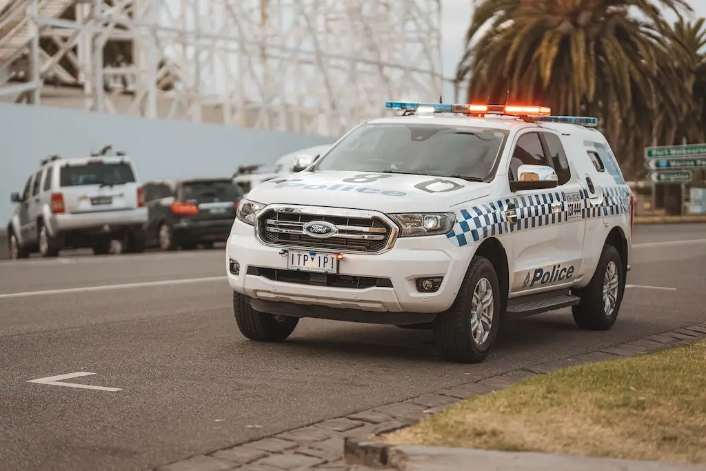 A police car in Victoria, Australia, protecting tourists and travellers.
