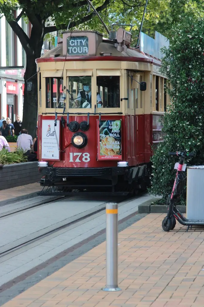 The tram tour in Christchurch, New Zealand.