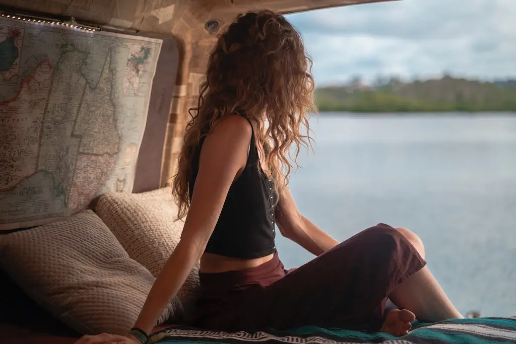 Female solo traveller in her campervan in Australia.