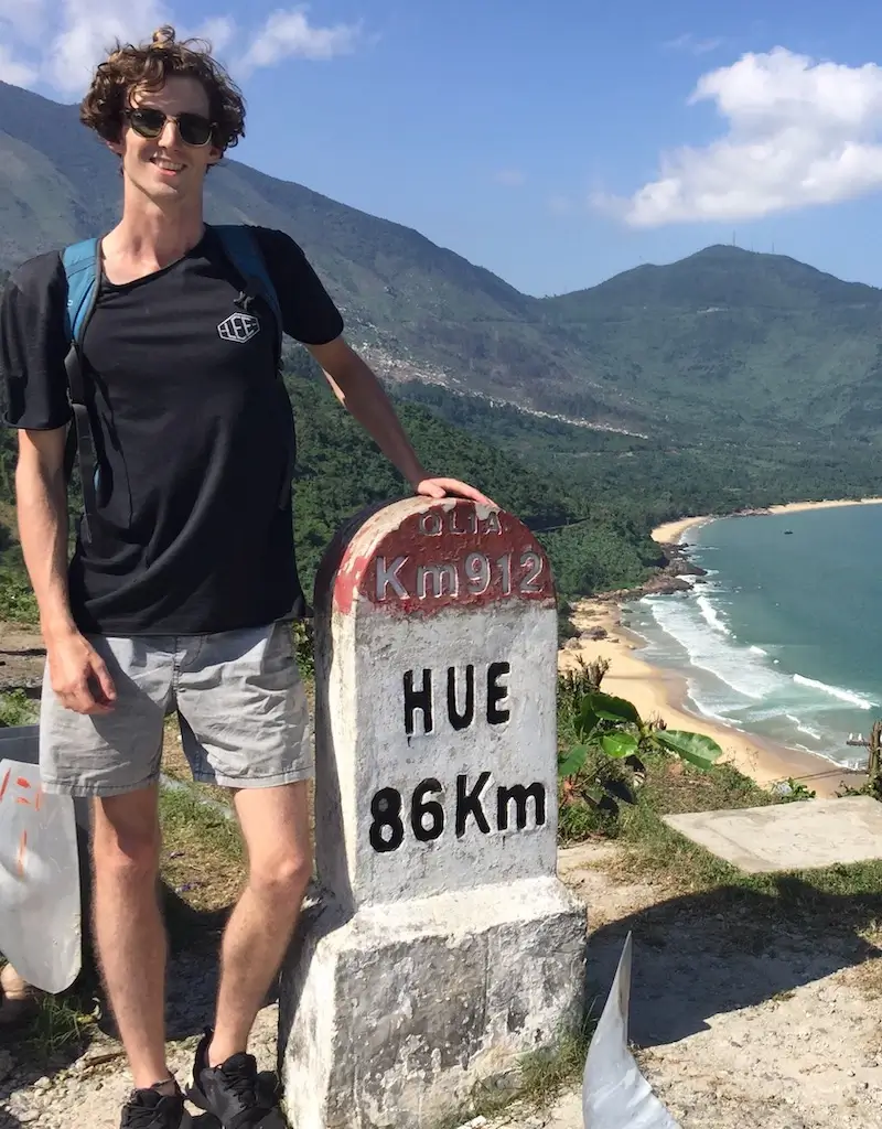 Harry (Nomadic Yak) riding the Hue Van Pass in Vietnam