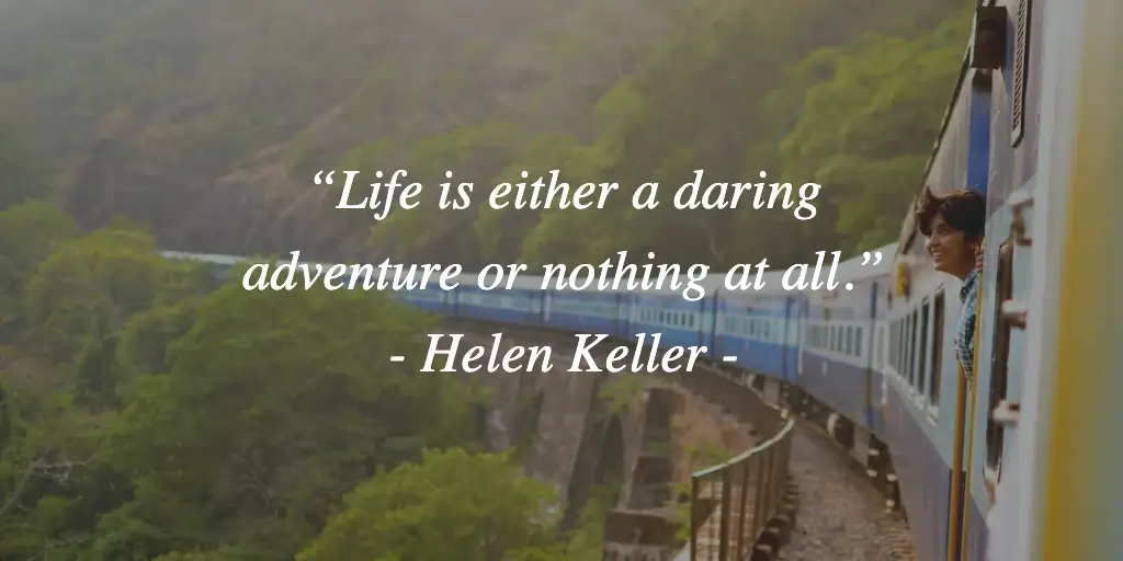An inspirational solo travel quote by Helen Keller