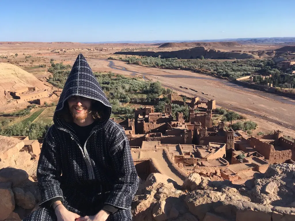 Harry (Nomadic Yak) wearing a jalaba in Morocco