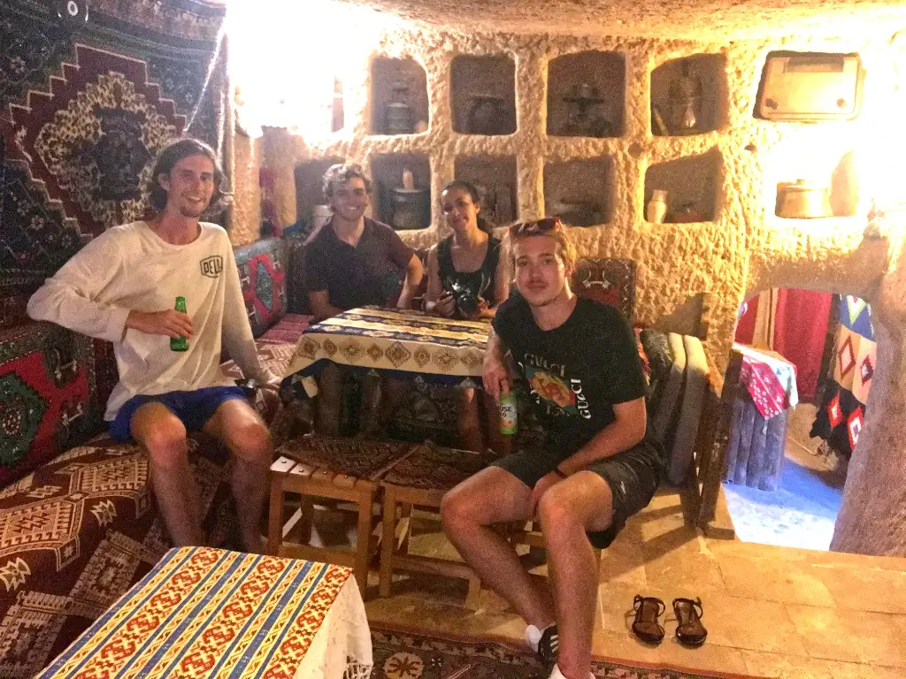 Harry and friends sharing drinks in Cappadocia, Turkey