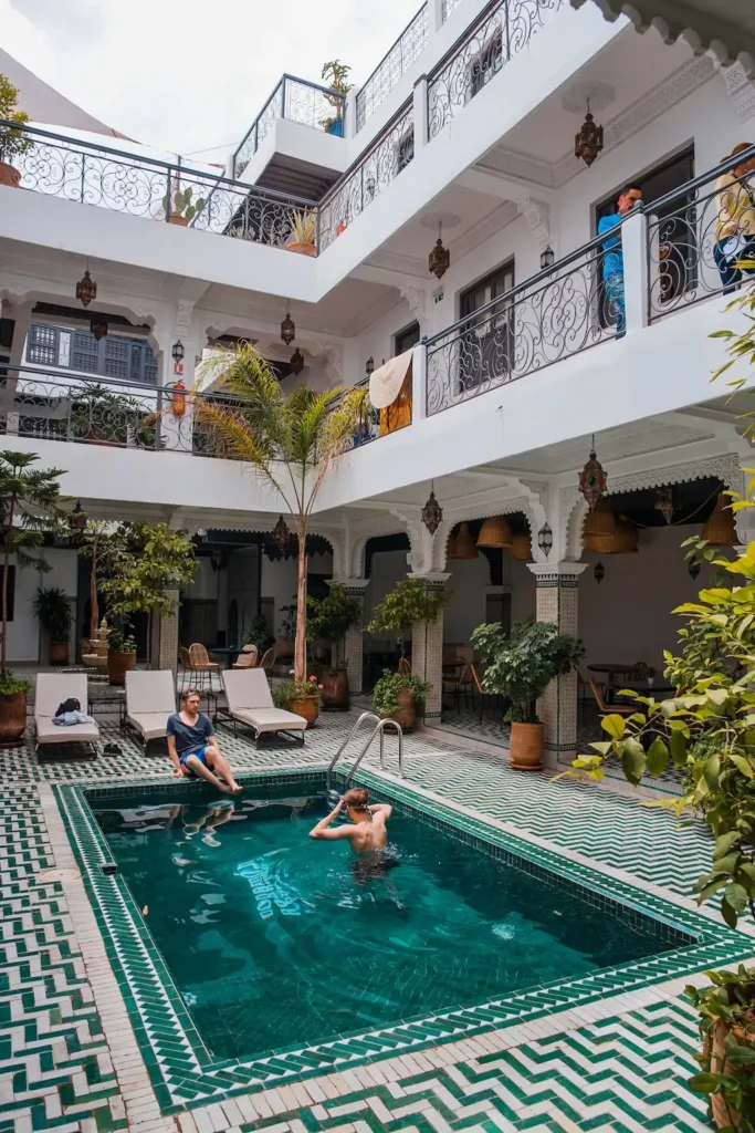 Riad hotel pool in Morocco