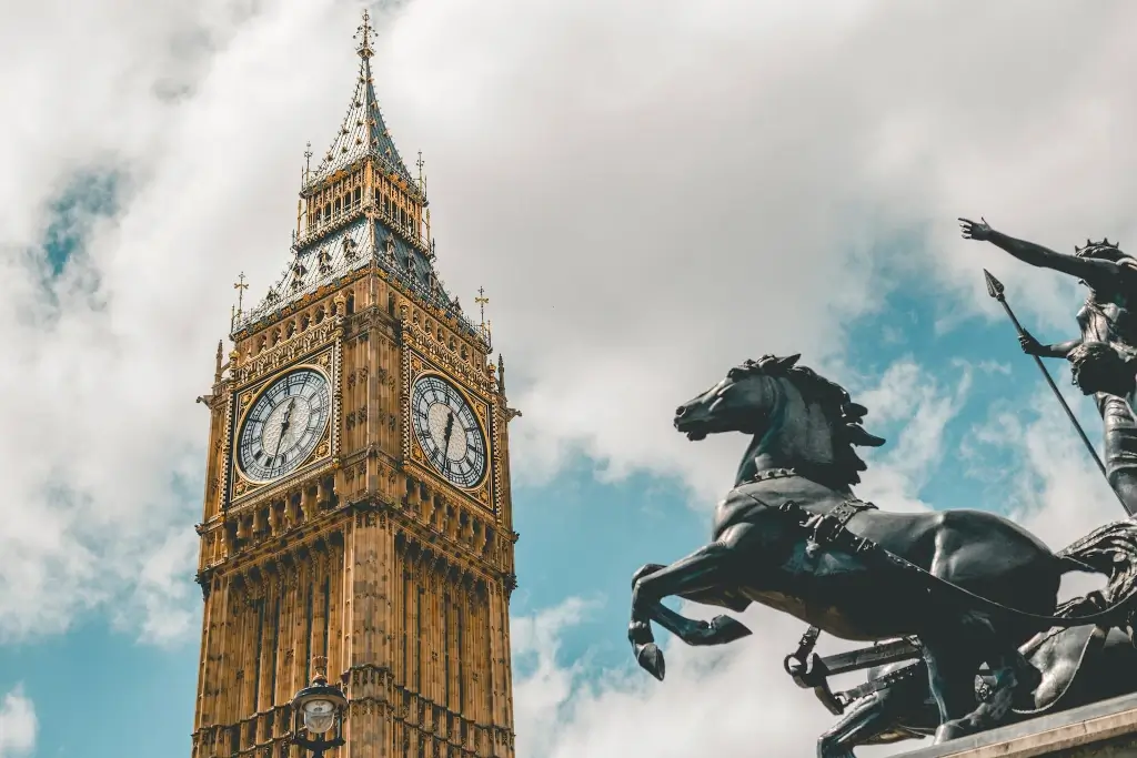 Big Ben clocktower overlooking London, England in the United Kingdom (UK). 