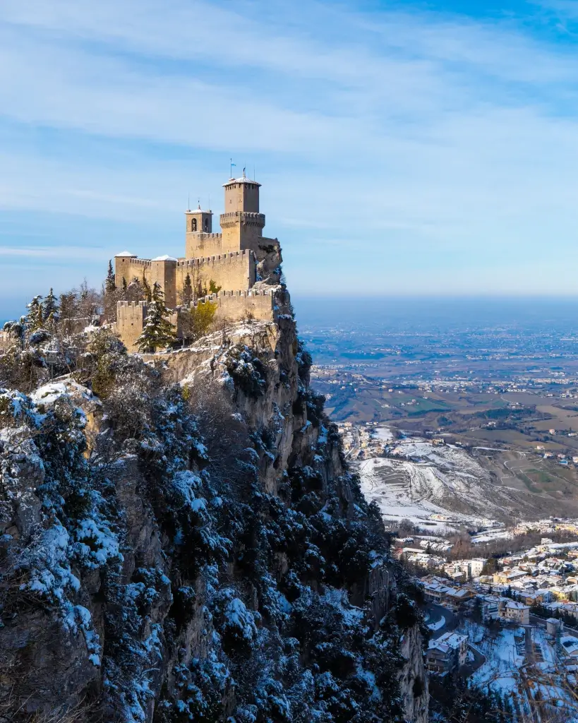 Guaita Tower on a mountainside overlooking San Marino.