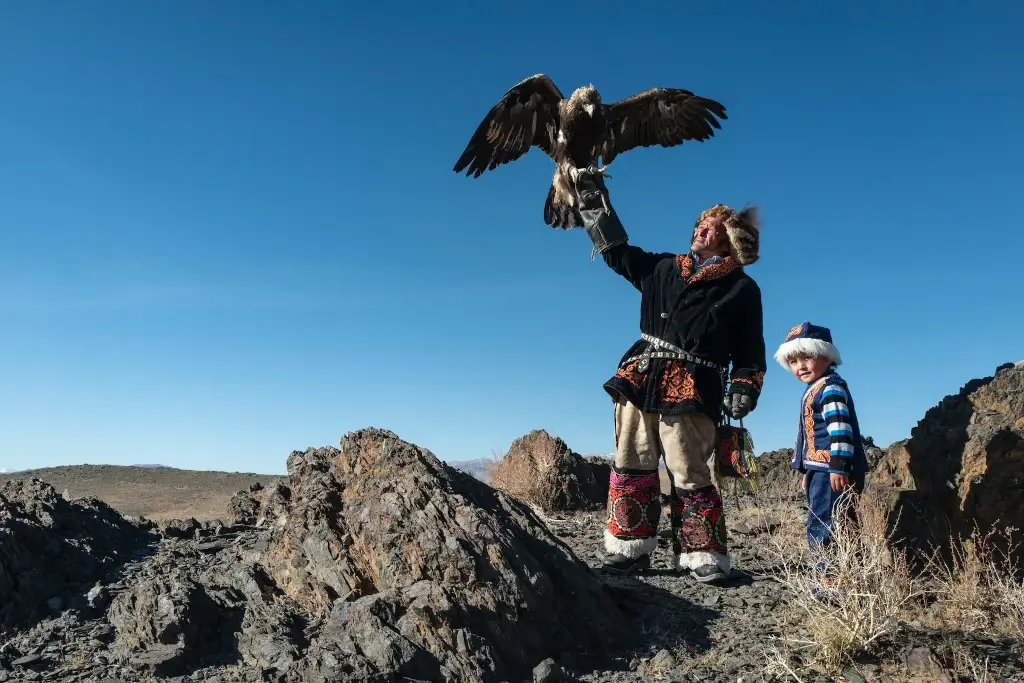 Nomad in Mongolia using his Golden Eagle for hunting. 