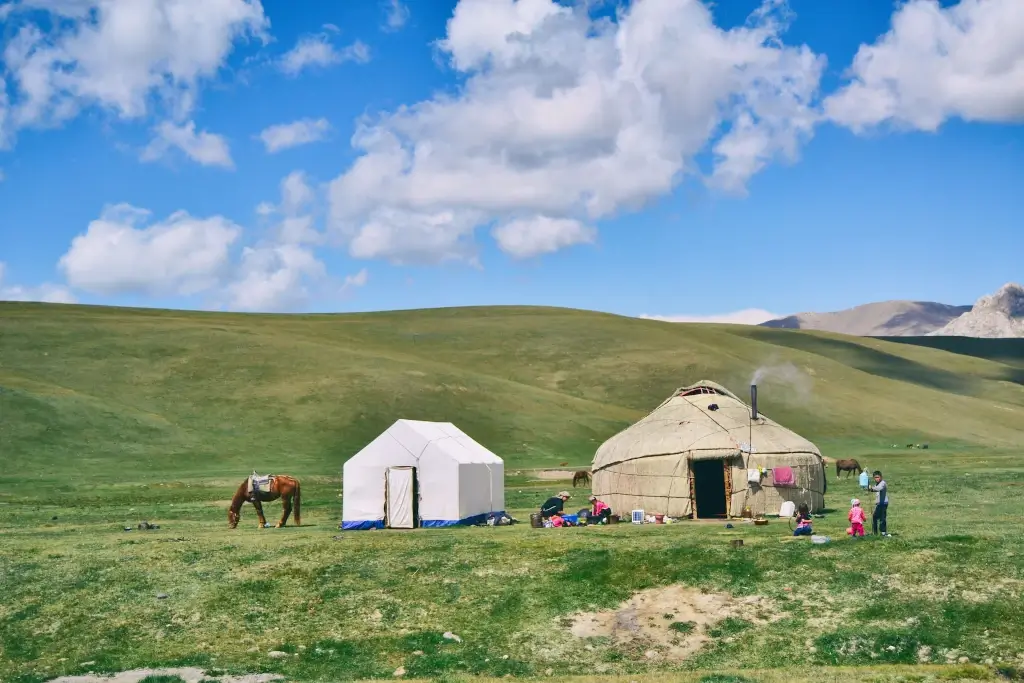 Nomads living in yurts in Song Kul, Kyrgyzstan. 