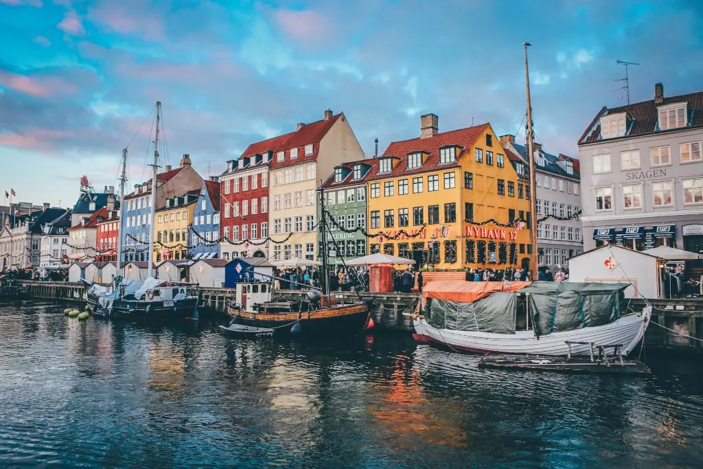 Nyhavn waterfront in Copenhagen, Denmark. 