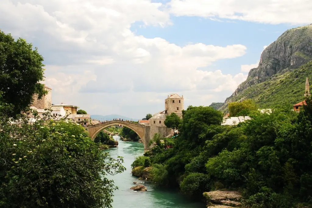 Bridge over river in Old Town Mostar, Bosnia and Herzegovina. 