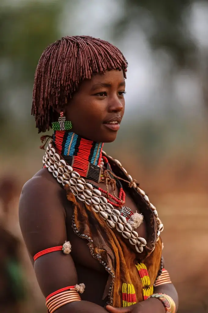 Omo tribes woman dressed in traditional clothing in Ethiopia. 